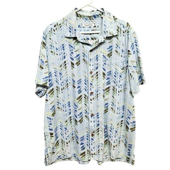 Tommy Bahama Mens XL IslandZone Button Up Shirt Blue Geometric Print Collared - Picture 1 of 16
